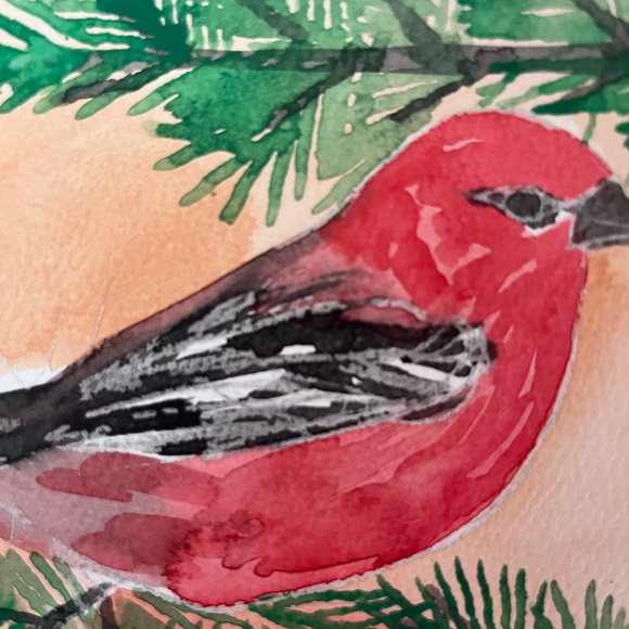 Red bird original art watercolor 5 by 7 sale - Picture 3 of 7